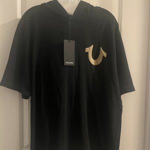 NEW with TAGS TRUE RELIGION MENS LIGHTWEIGHT HOODIE SHORT SLEEVE BLACK SIZE XL